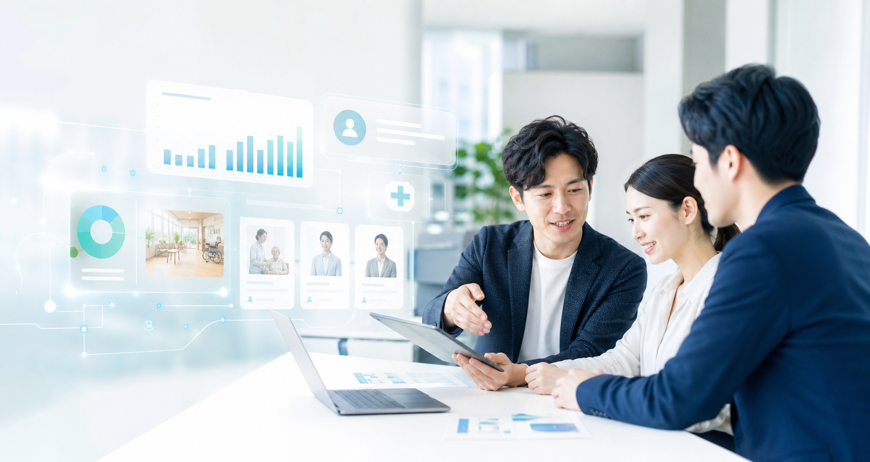 医療福祉領域のマーケティング戦略を検討するチームのイメージ
